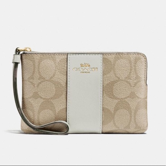 SOLD~ COACH Signature Canvas White/ Khaki Wristlet - Picture 2 of 8